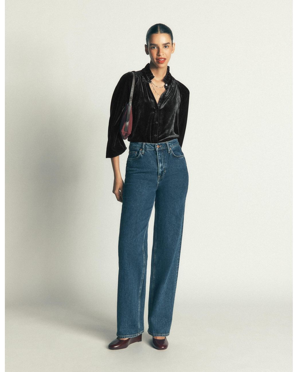 Boden Blue Erica Frill Velvet Top