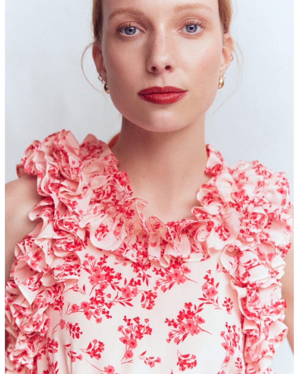 Boden Natural Ruffle Silk Midi Dress