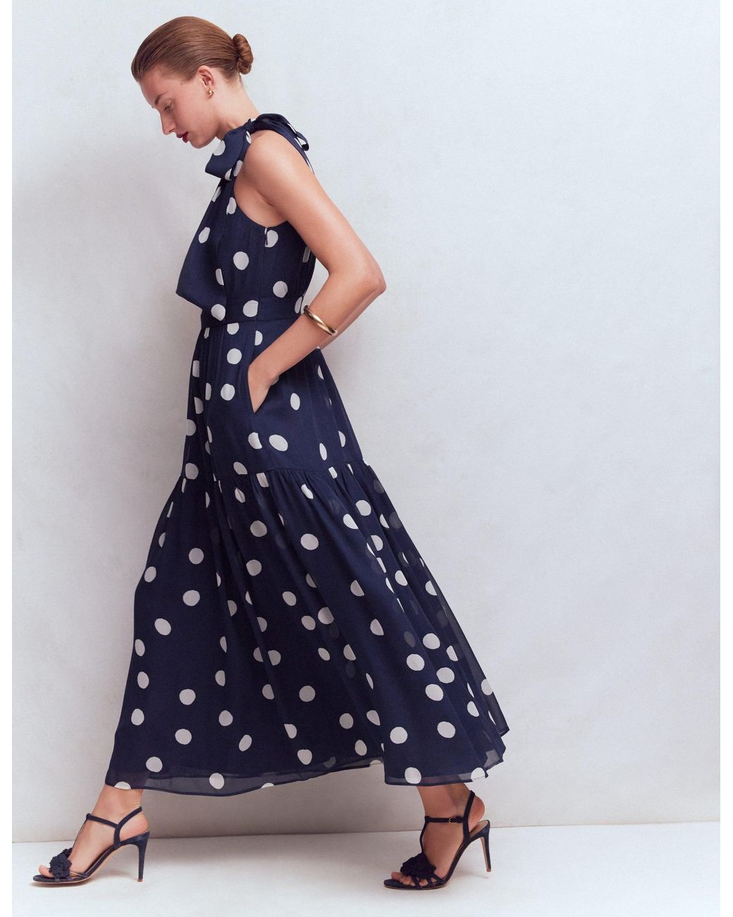 Boden Blue Roisin Tie Neck Maxi Dress