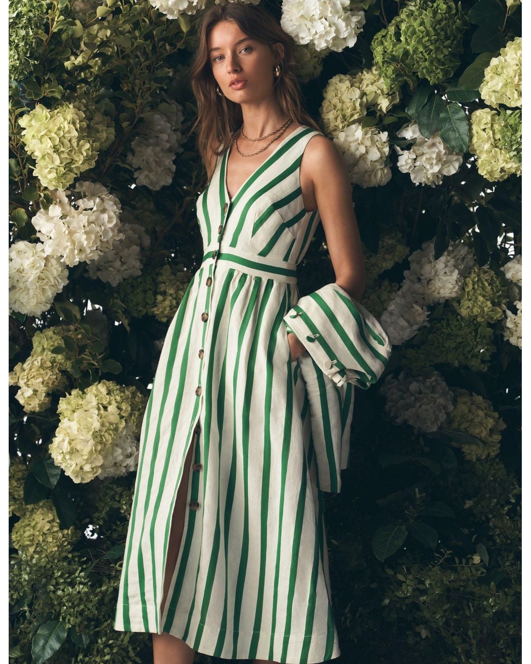 Boden Green Catherine Button Linen Dress