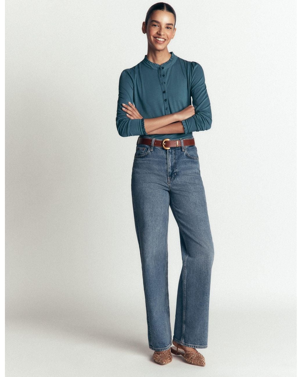 Boden Blue Supersoft Frill Henley Top