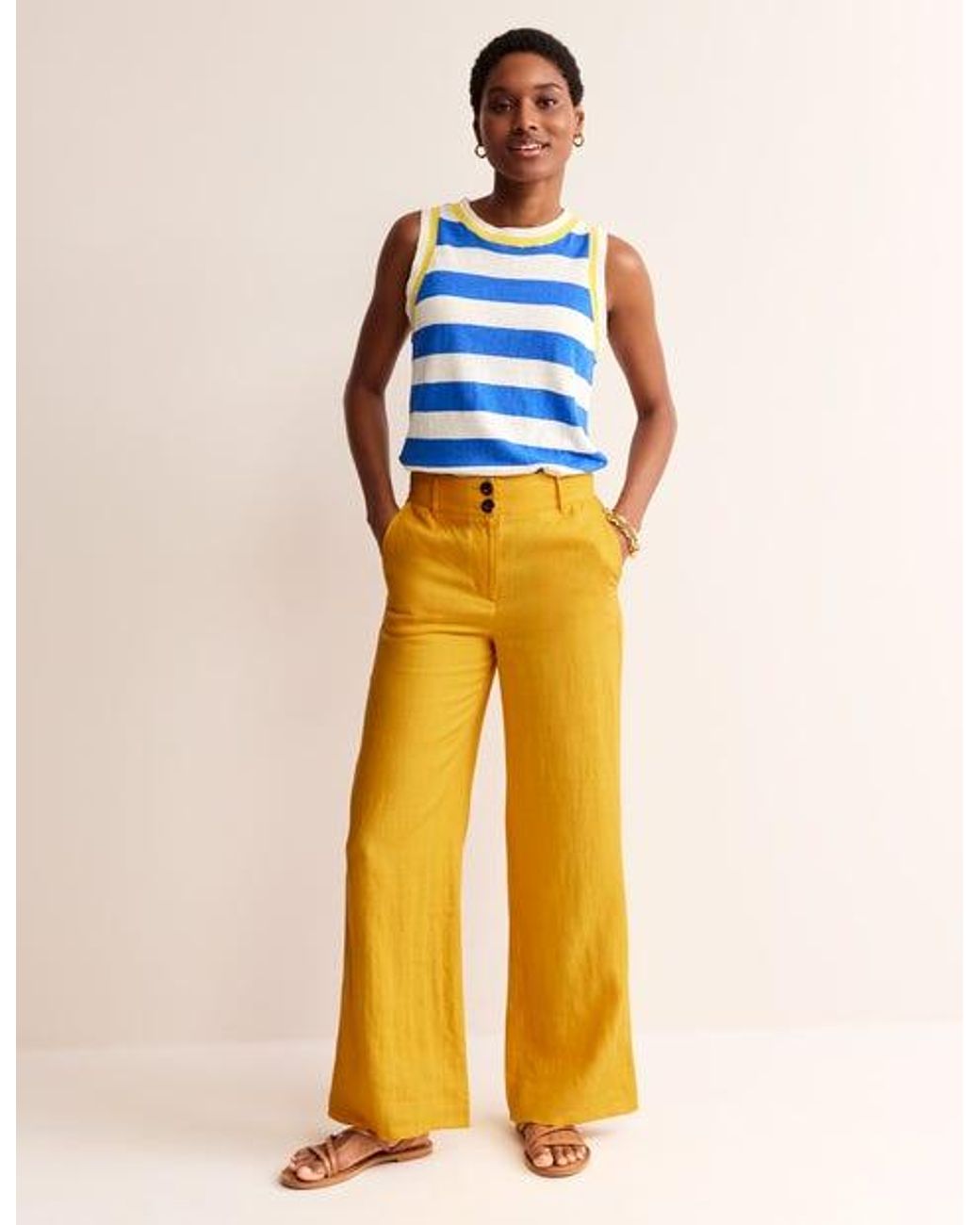 Boden Westbourne Linen Pants in Yellow Lyst UK