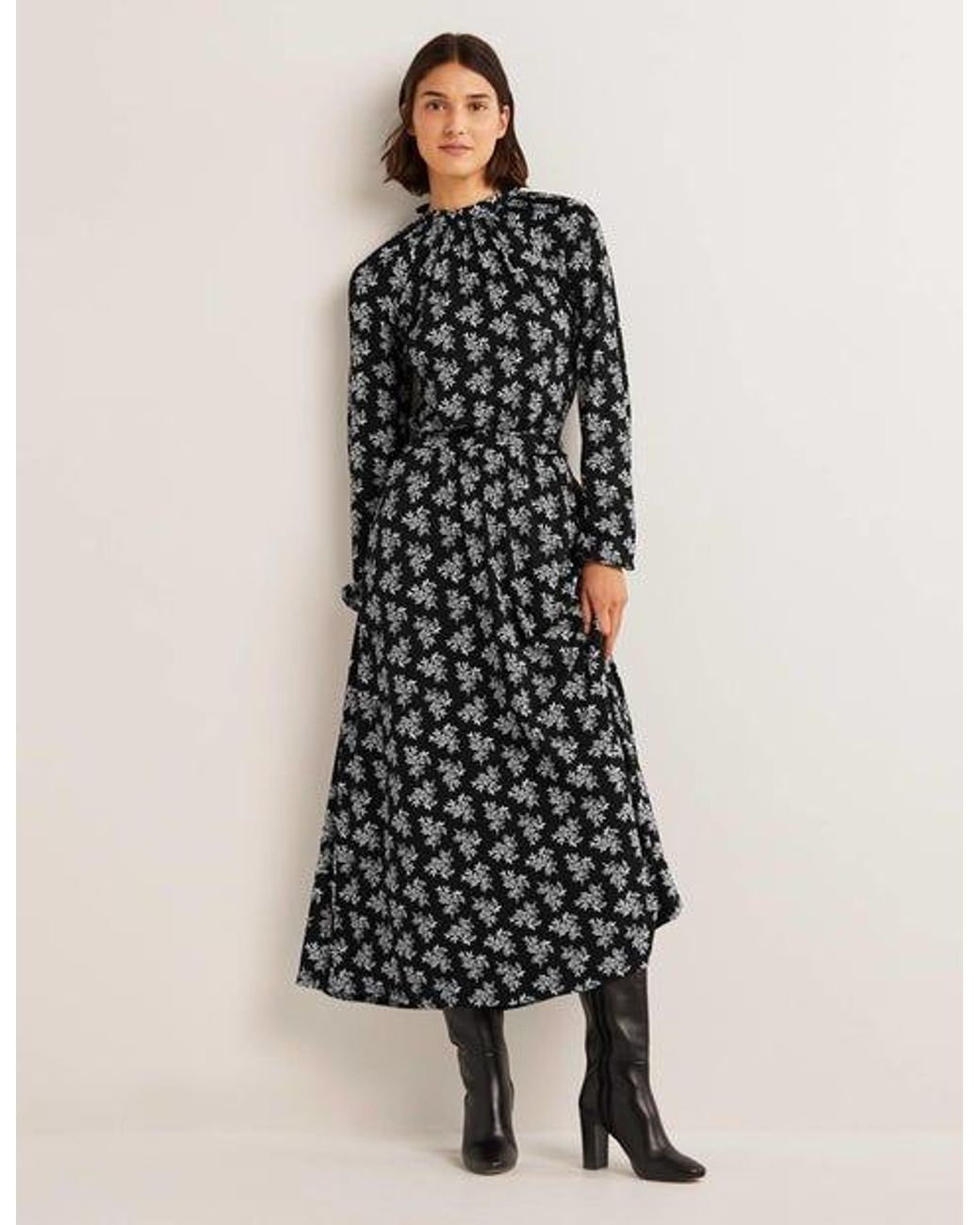 Boden Ruffle Neck Jersey Midi Dress in Black Lyst