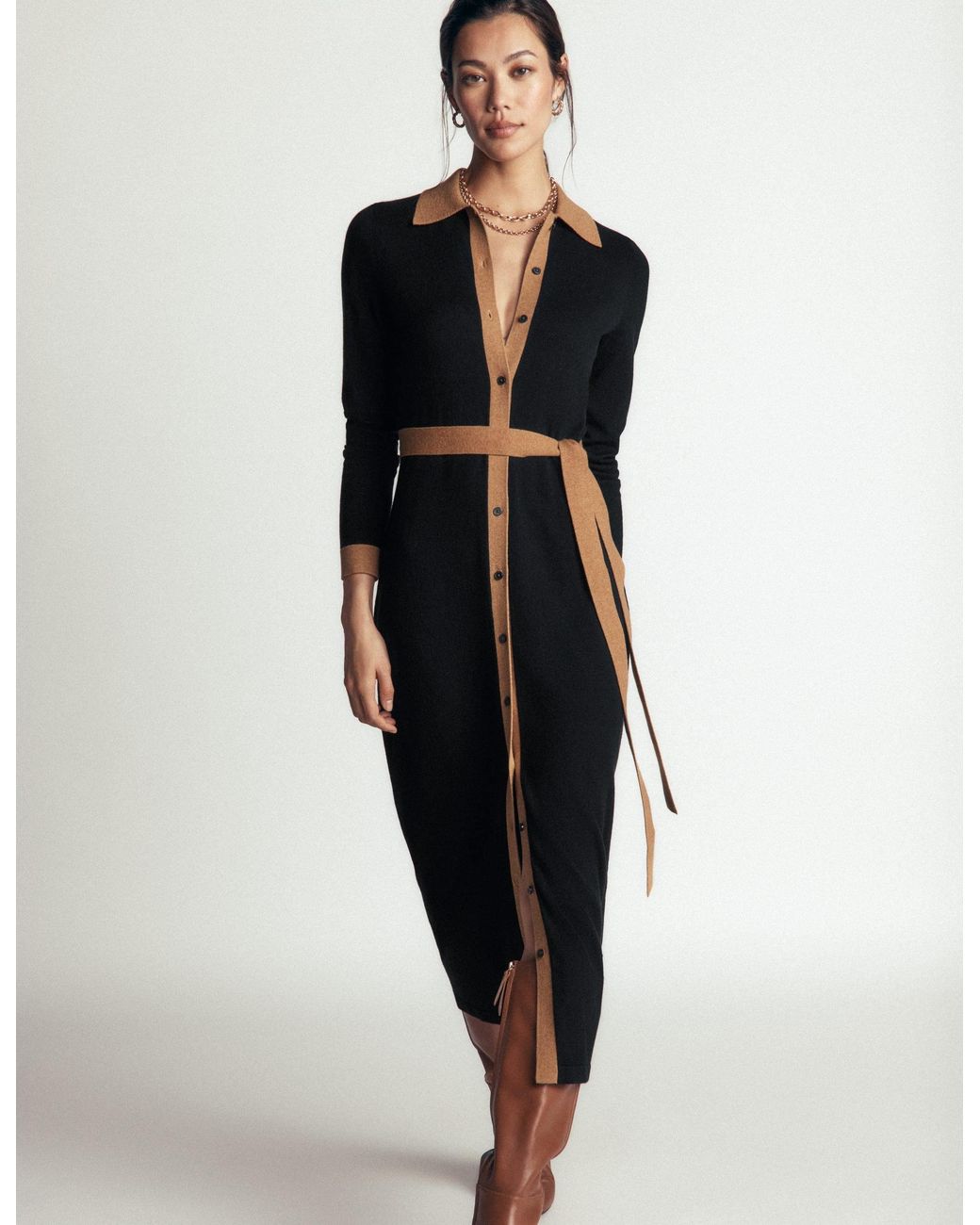 Boden Brown Jessica Knitted Shirt Dress