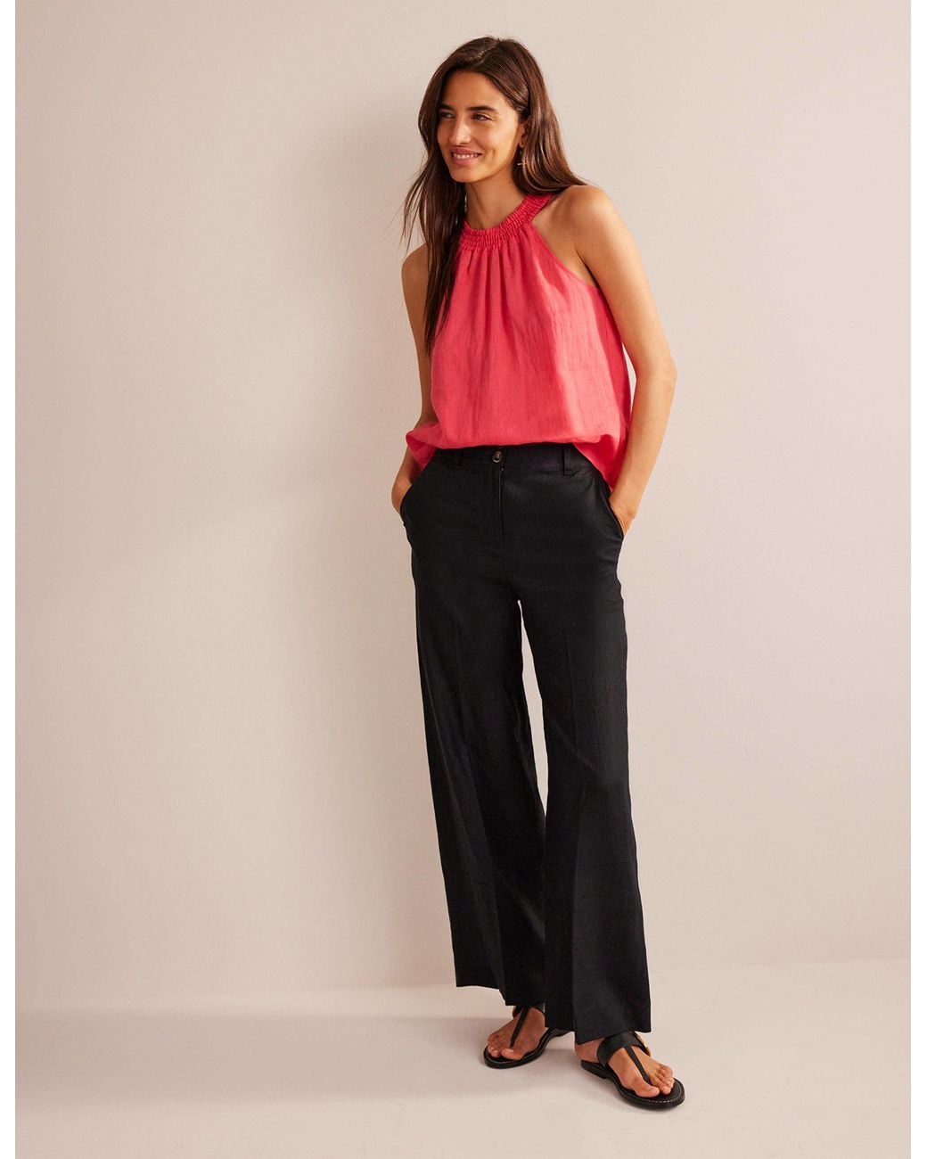 Boden Red Linen Smocked Halter Top