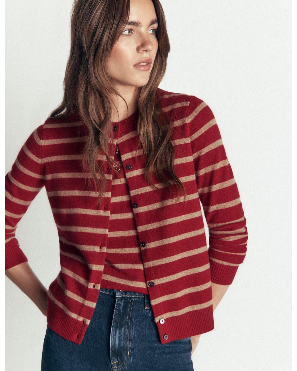 Boden Red Elsie Cashmere Crew Cardigan