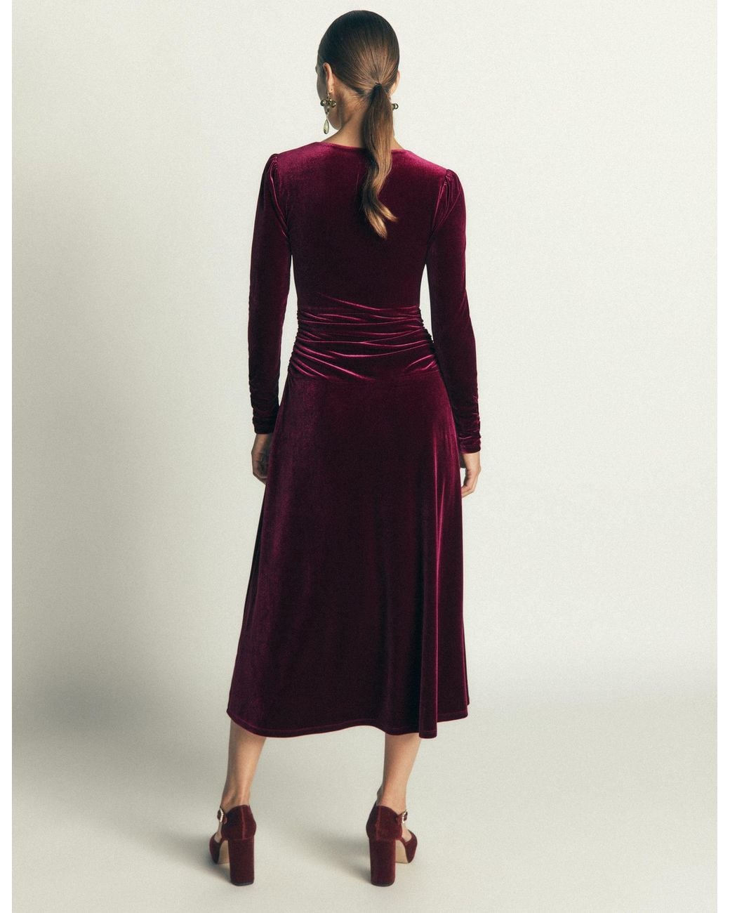 Boden Blue Mya Ruched Velvet Midi Dress