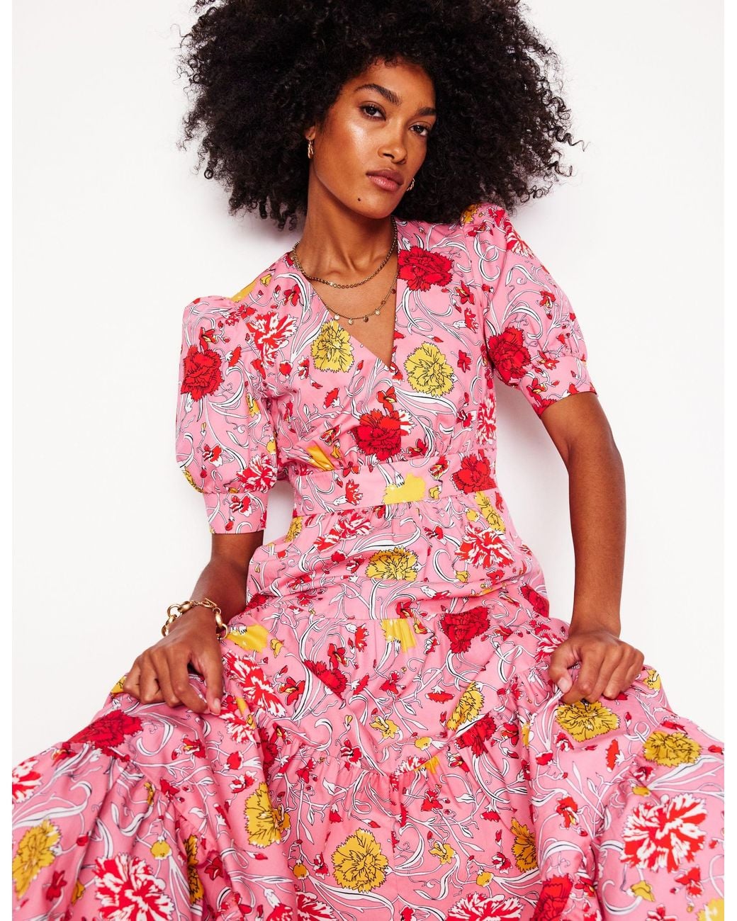 Boden Bella Puff Sleeve Maxi Dress Ivory, Trailing Yarrow in Red | Lyst