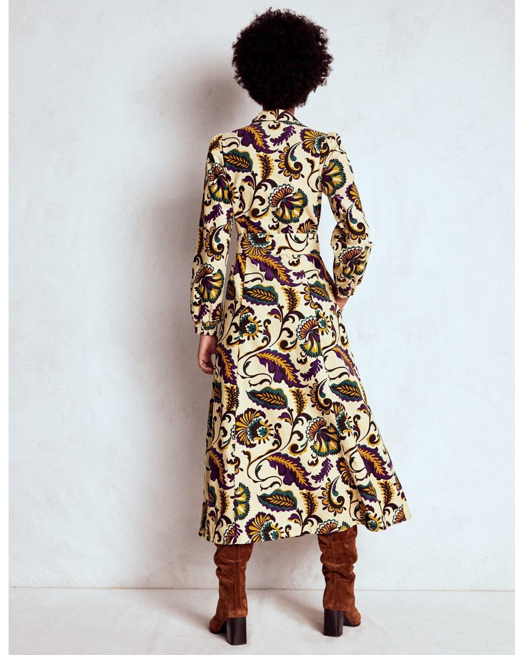 Boden White Clara Cord Midi Dress Multi, Ornate Meadow