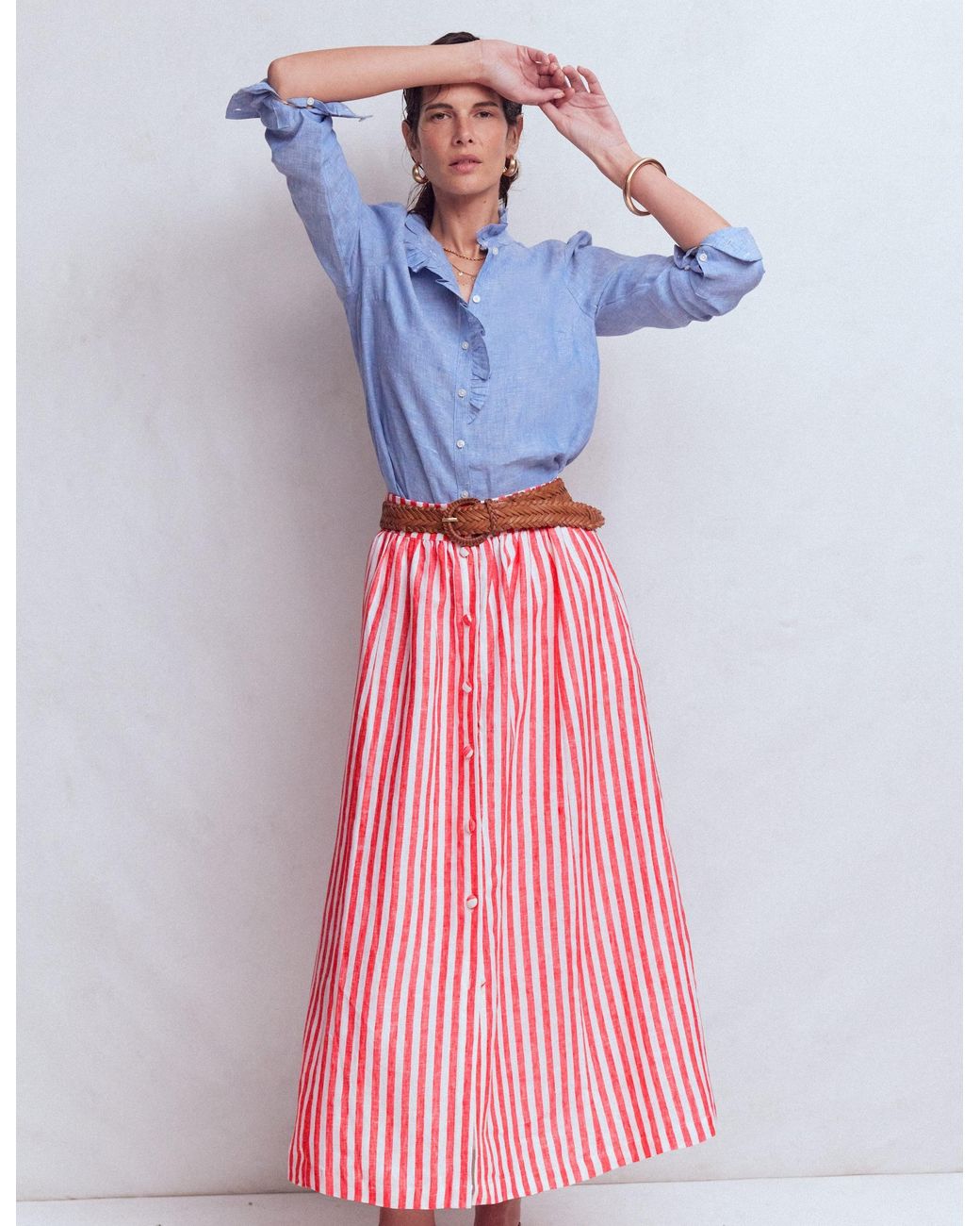 Boden Red Emma Linen Maxi Skirt