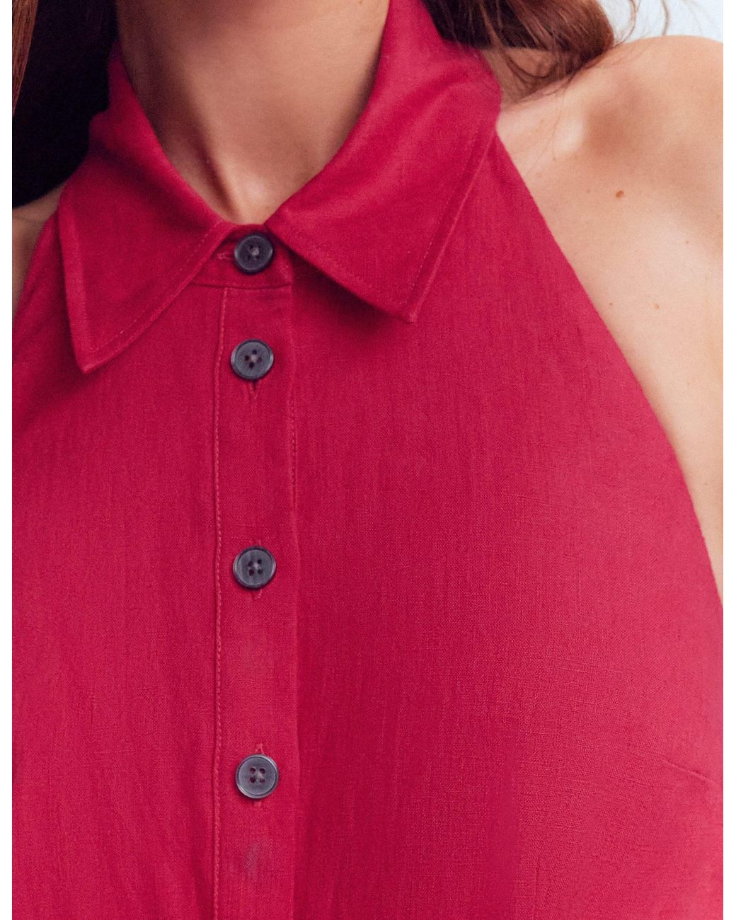 Boden Red Halter Linen Blend Maxi Dress