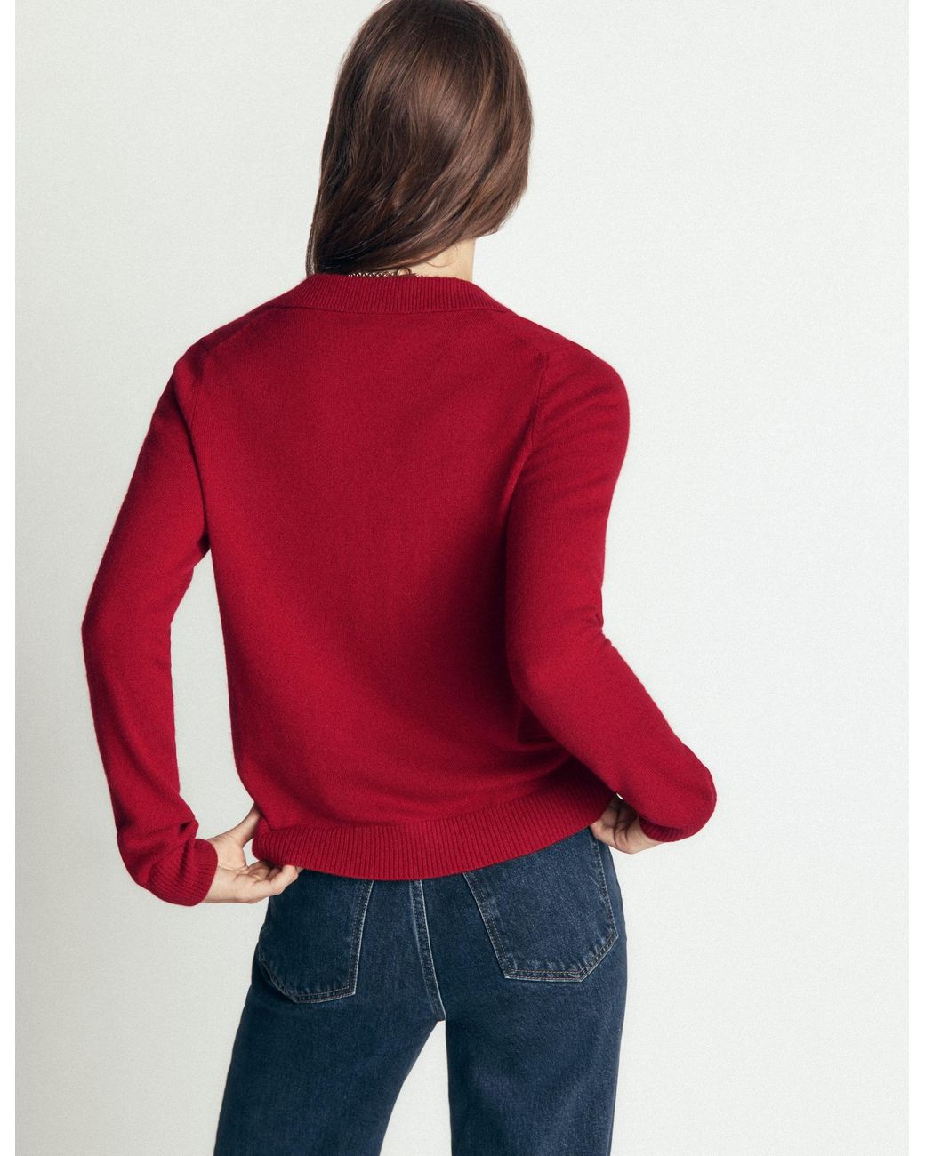 Boden Red Elsie Cashmere Henley Sweater