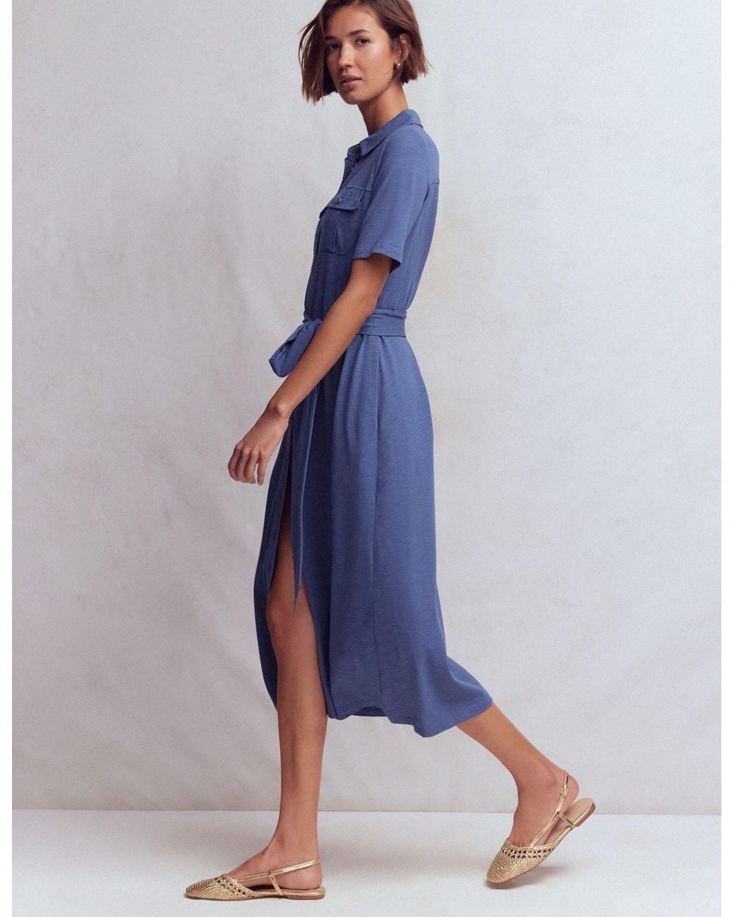 Boden Blue Mavis Midi Jersey Shirt Dress