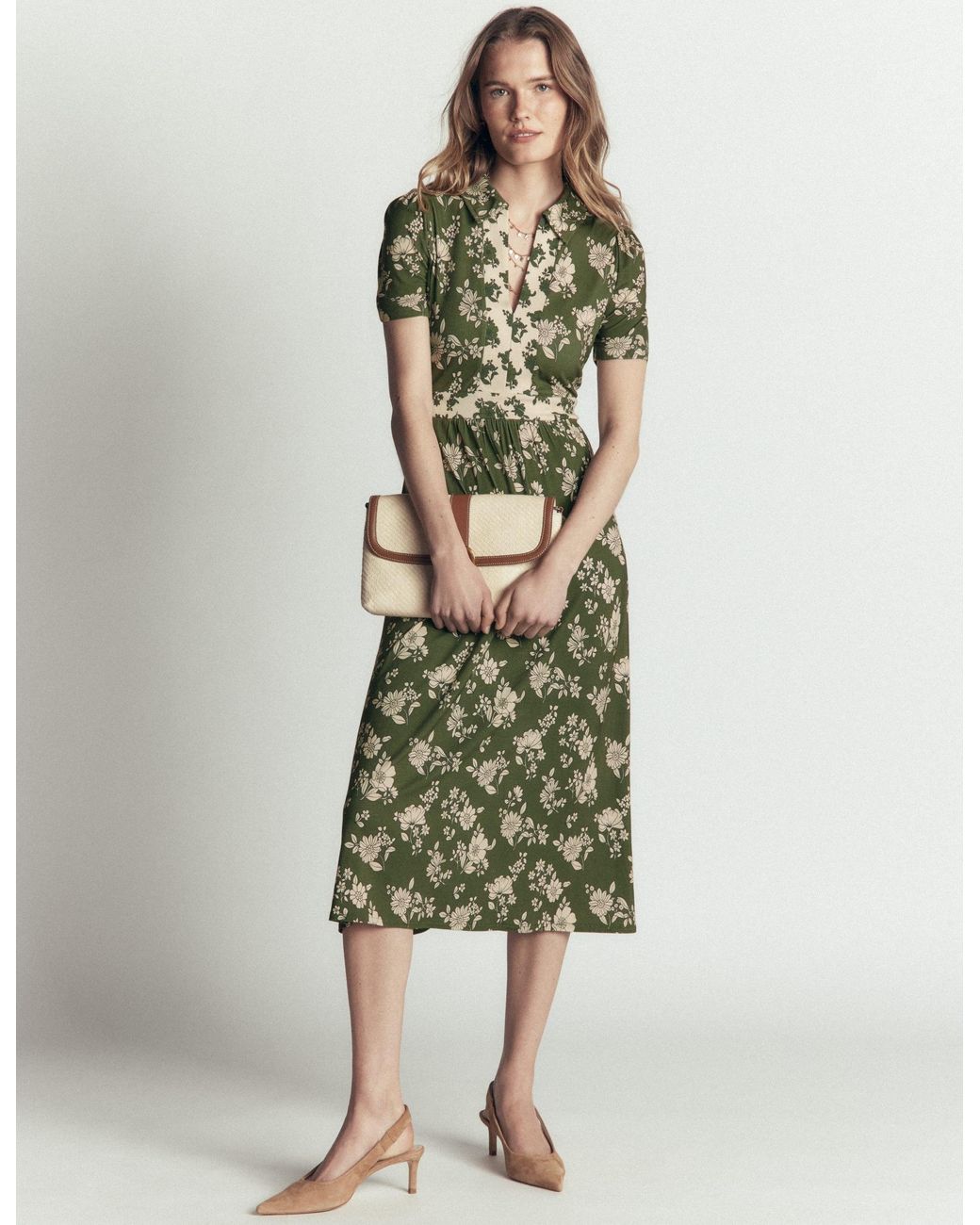 Boden Green Heidi Jersey Midi Tea Dress