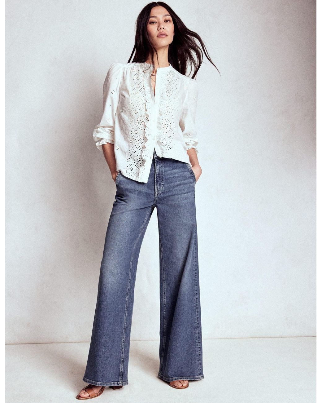 Boden Blue High Rise Clean Wide Jeans