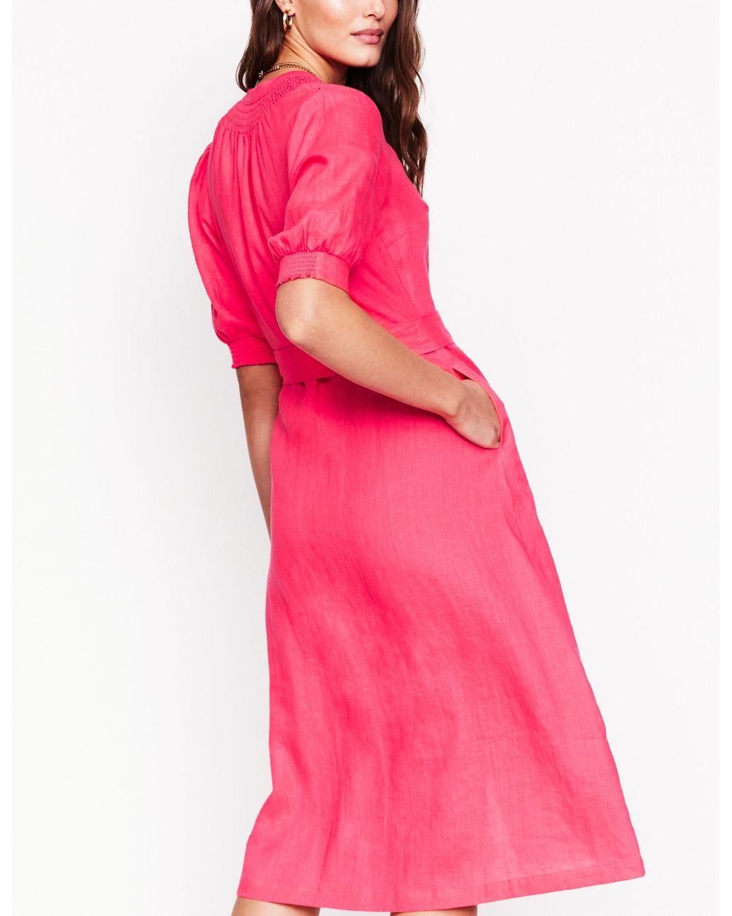Boden Ada Linen Midi Dress in Pink | Lyst UK