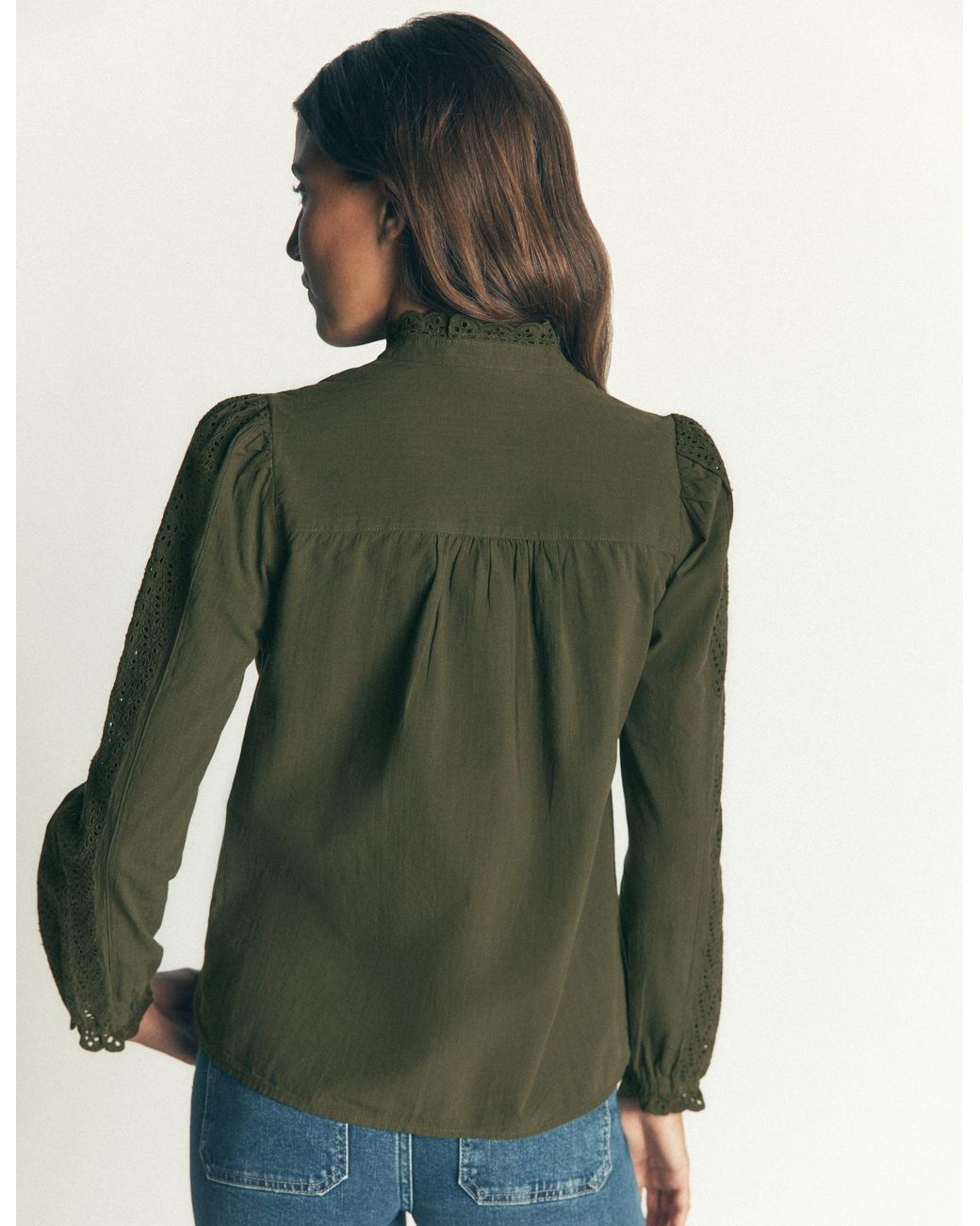 Boden Green Broderie Cotton Top