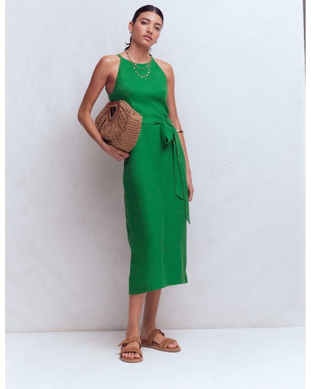 Boden Rosa Halter Linen Midi Dress in Green