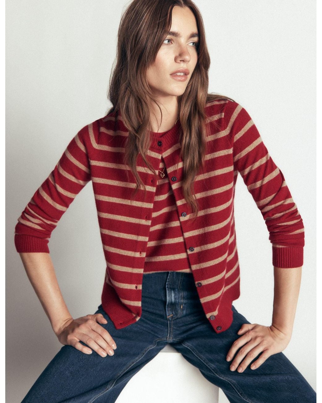 Boden Red Elsie Cashmere Crew Cardigan