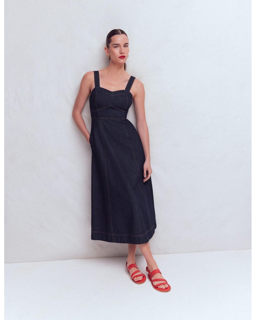 Boden White Panelled Bodice Denim Dress