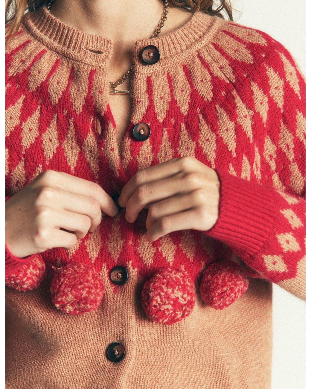 Boden Red Mae Fair Isle Cardigan