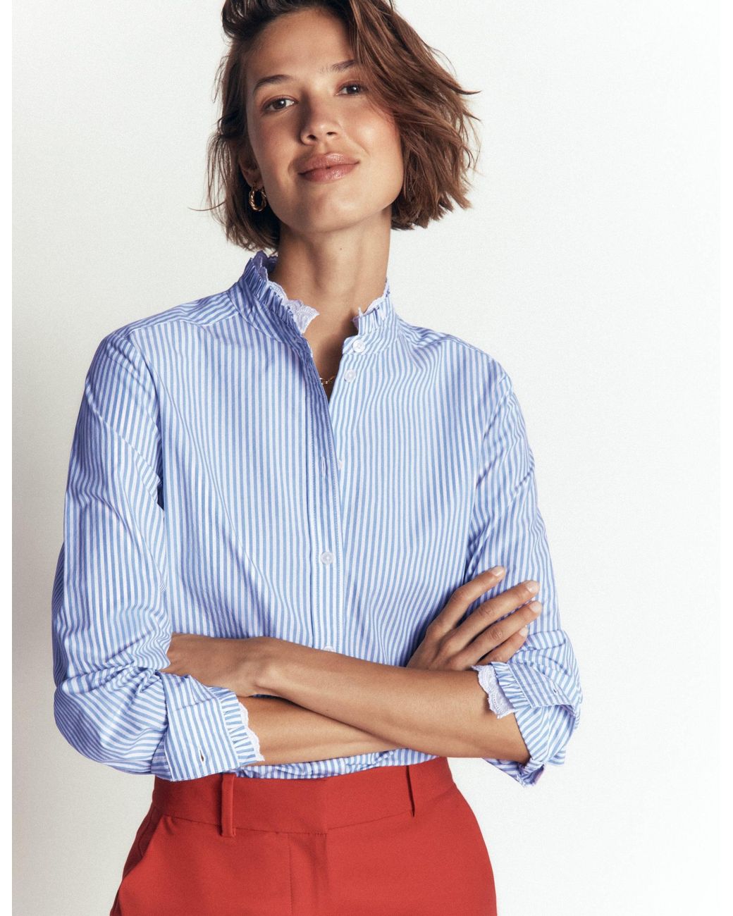 Boden Blue Sienna Frill Cotton Shirt