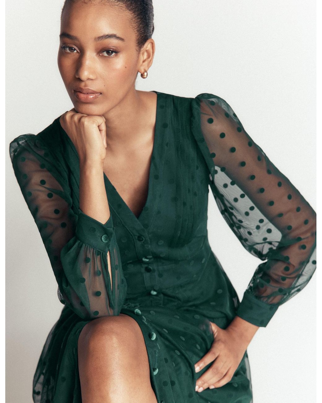 Boden Green Pleated Tulle Midi Dress