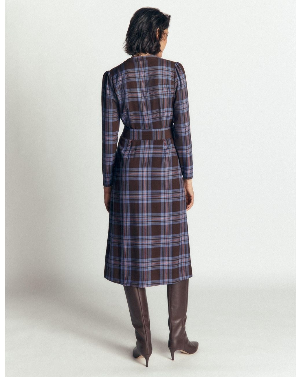 Boden White Louise Check Midi Shirt Dress