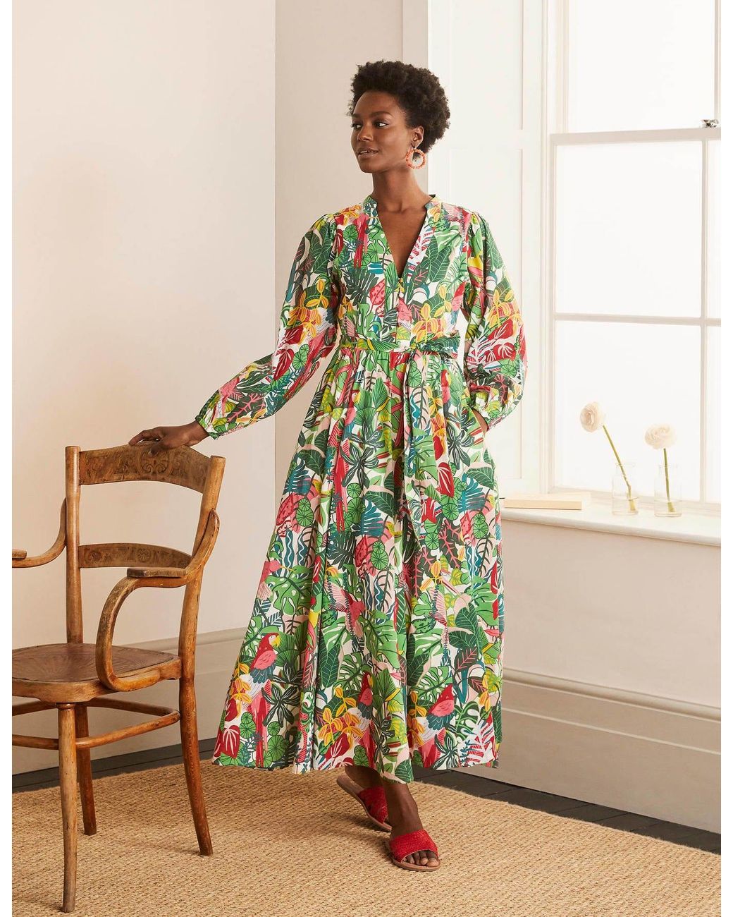 Boden Notch Neck Cotton Maxi Dress Ivory Pineapple in Green | Lyst