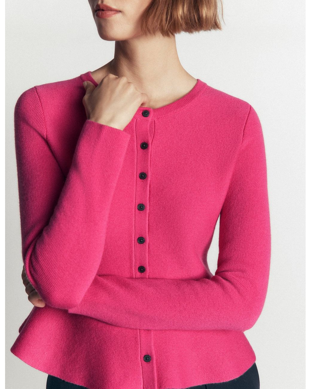 Boden Pink Fitted Wool Peplum Cardigan