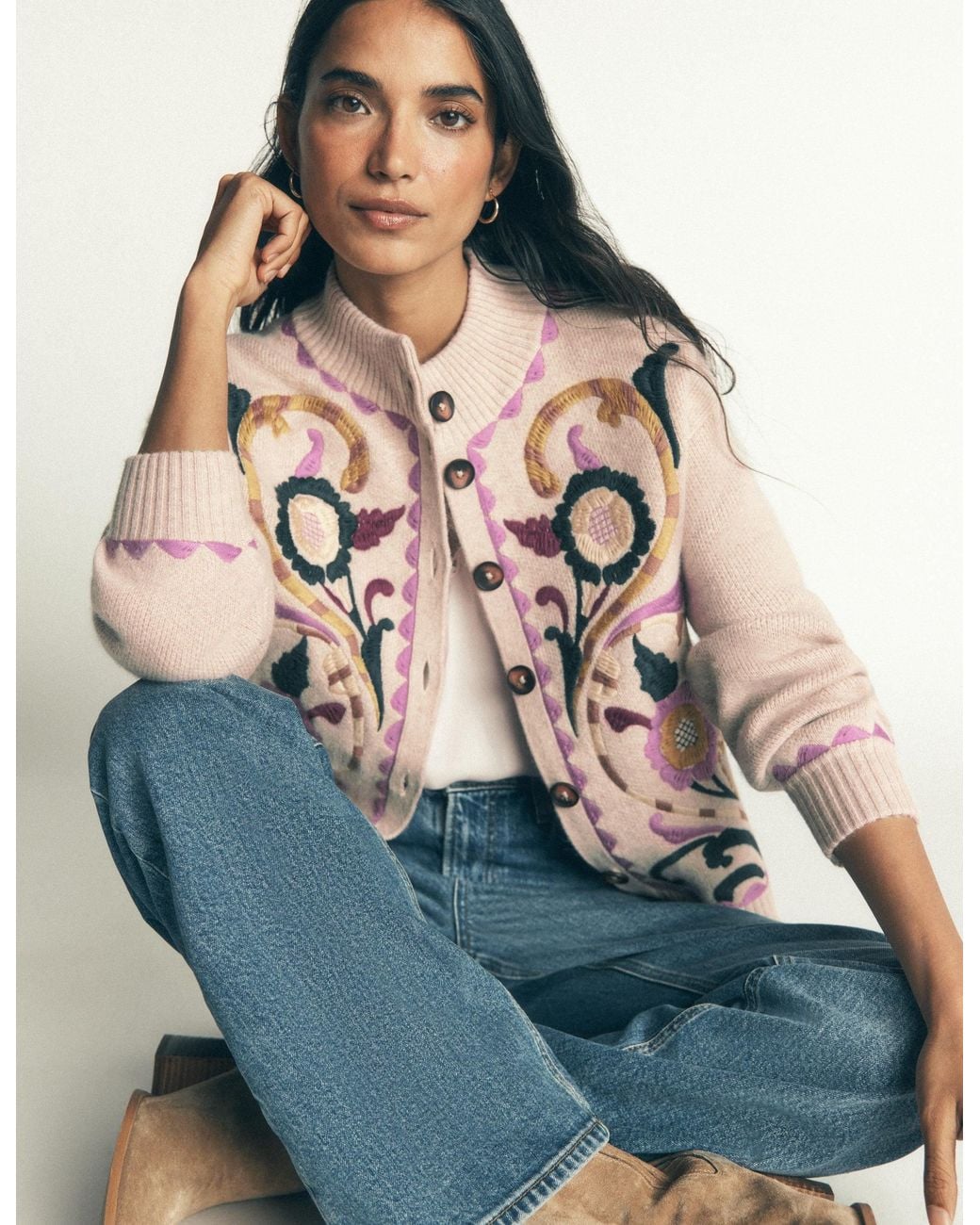 Boden Blue Jemma Jacquard Knit Cardigan