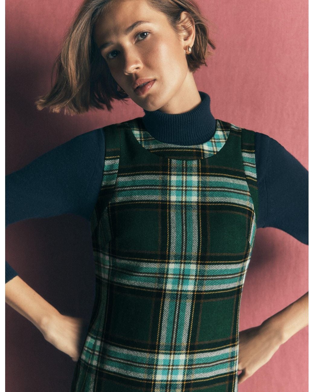 Boden Green Lou Wool Check Shift Dress