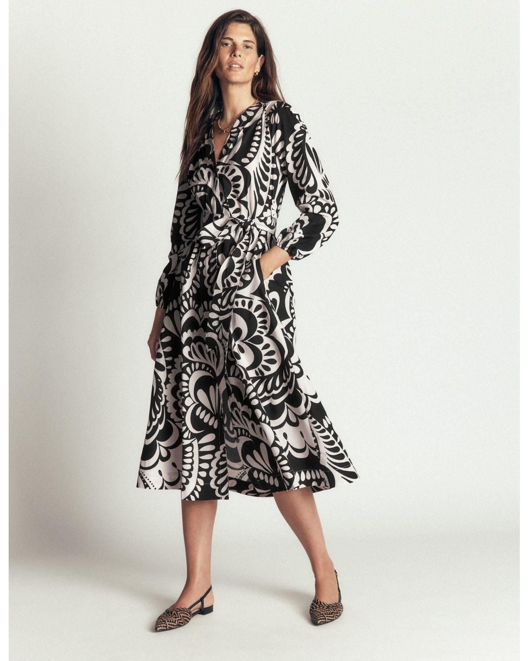 Boden Black Nicola Cotton Midi Dress