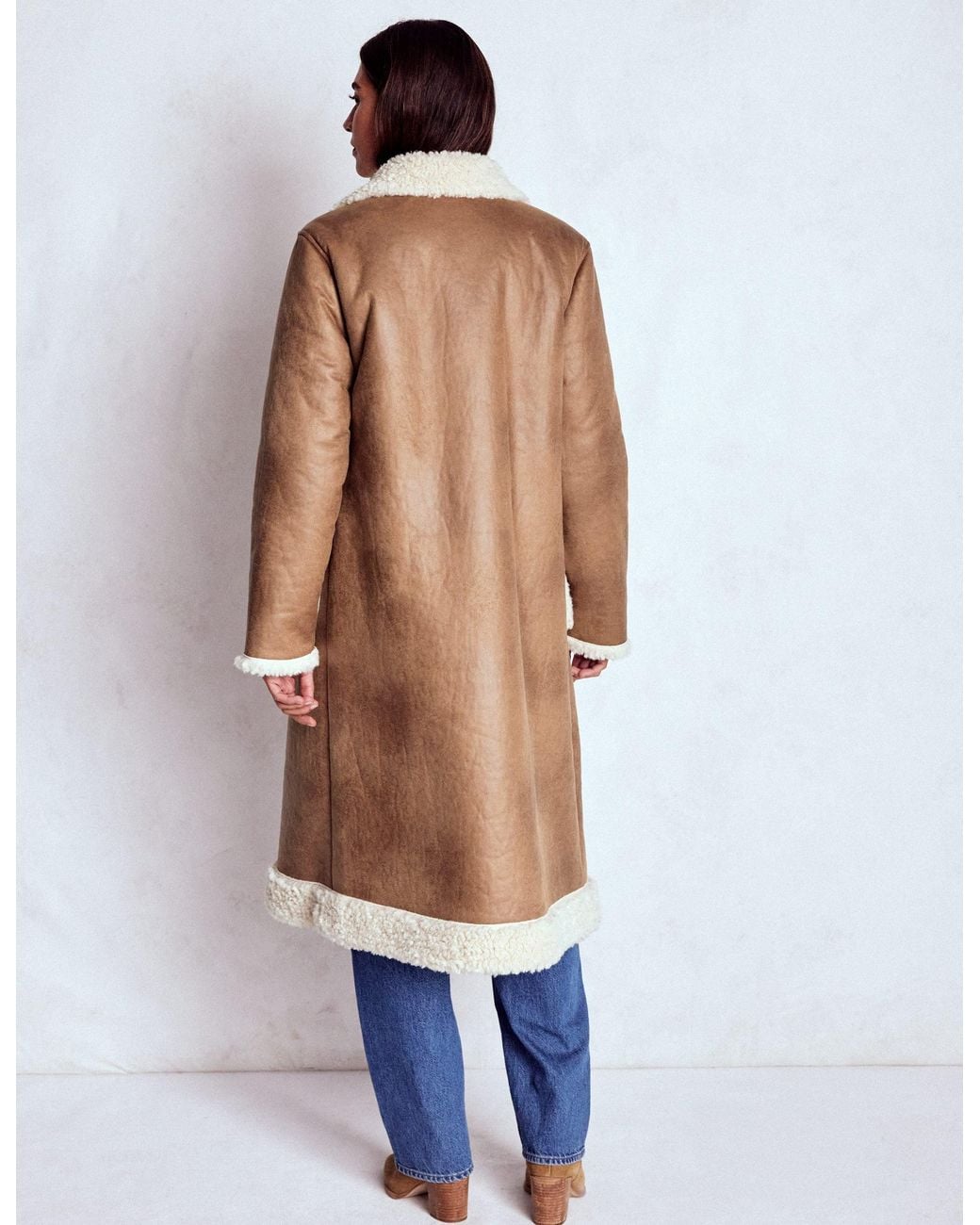 Boden Multicolor Borg Duffle Coat-Camel, Natural Borg