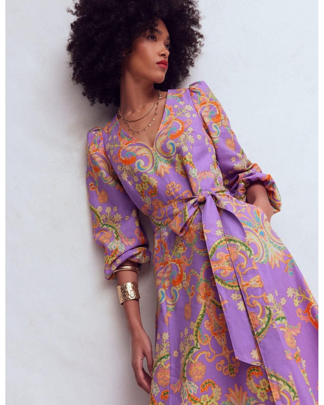 Boden Purple Florence Linen Blend Dress