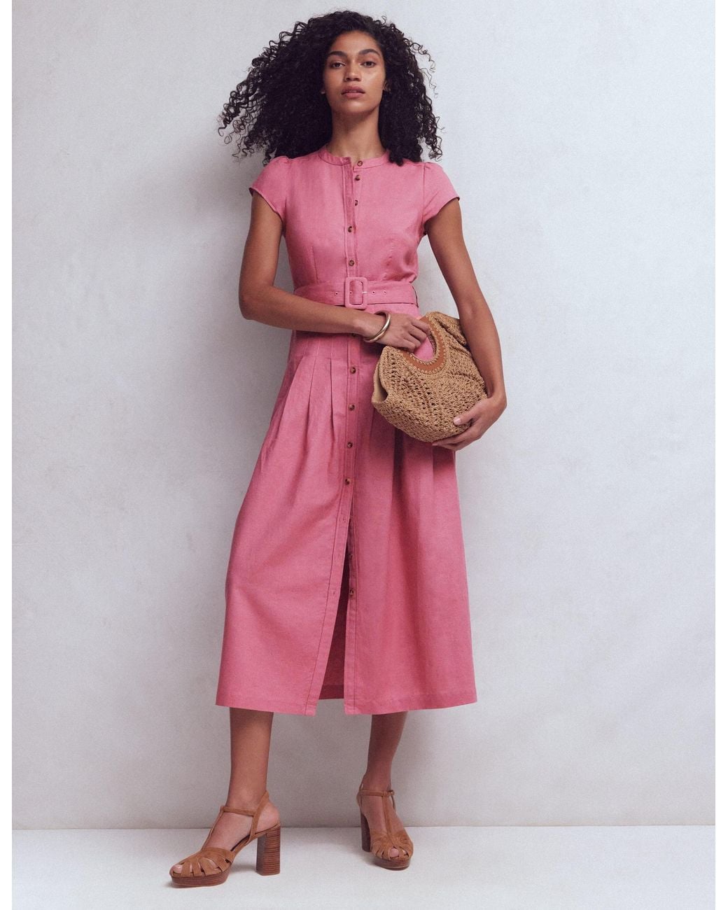 Boden Pink Arabella Linen Blend Dress