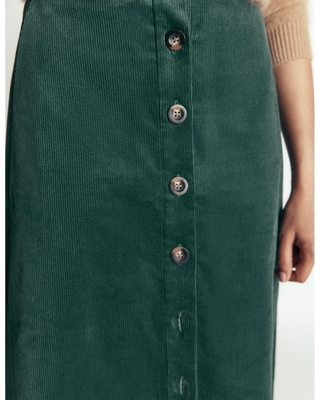 Boden Green Val Button Cord Midi Skirt