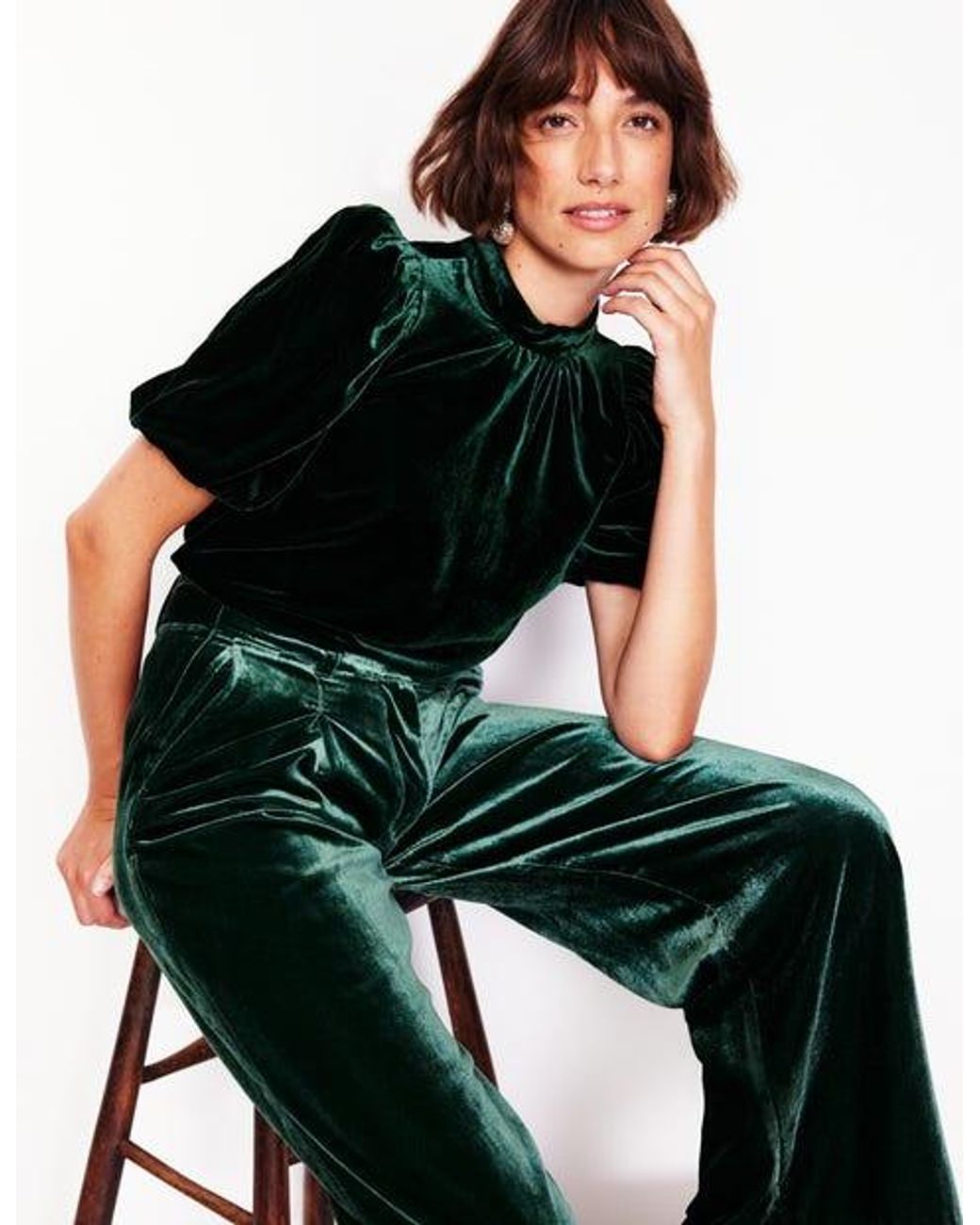 Boden Puff Sleeve Velvet Top in Green Lyst UK