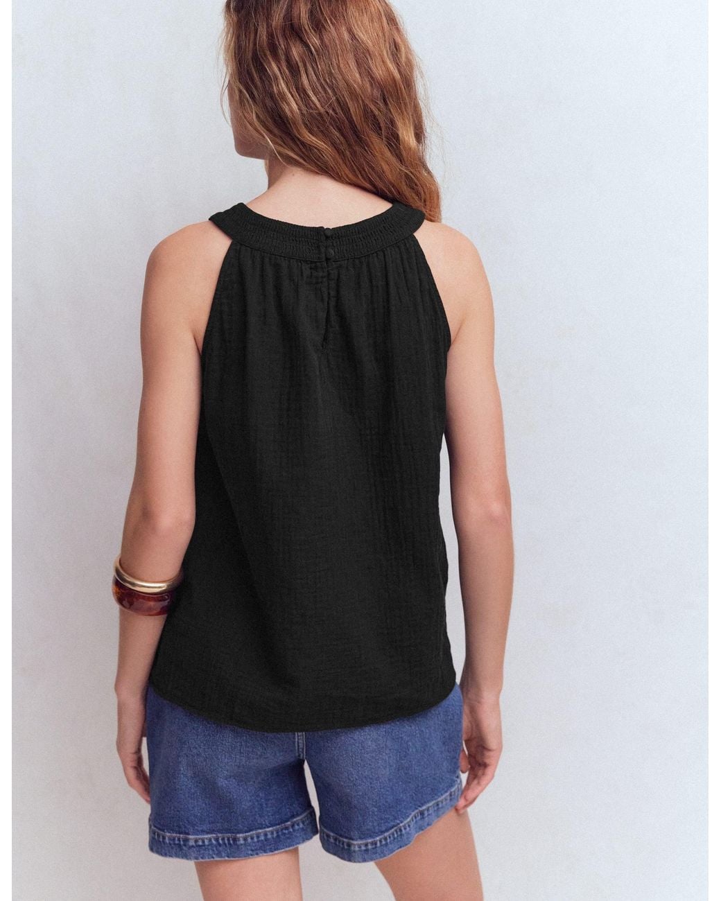 Boden Blue Ruffle Double Cloth Top