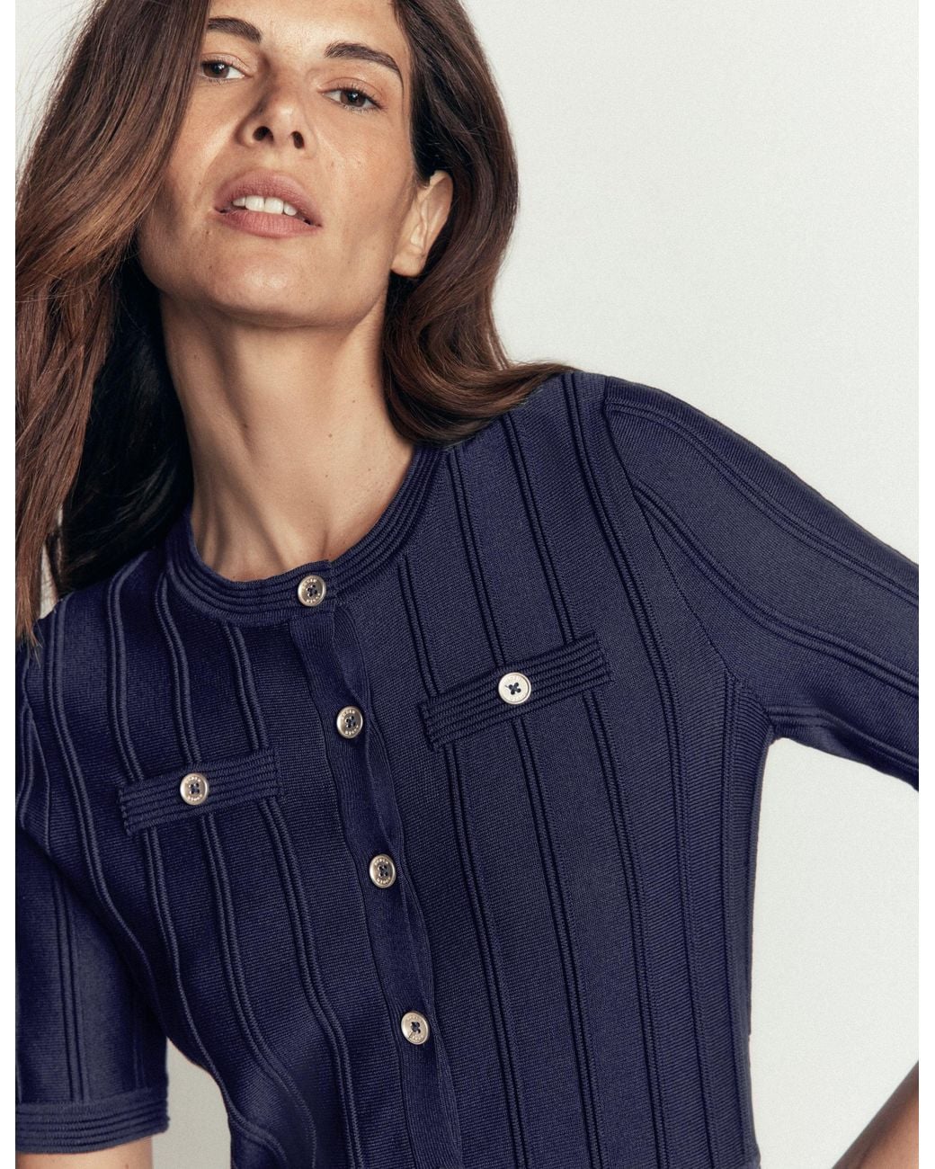 Boden Blue Button Front Stitch Dress