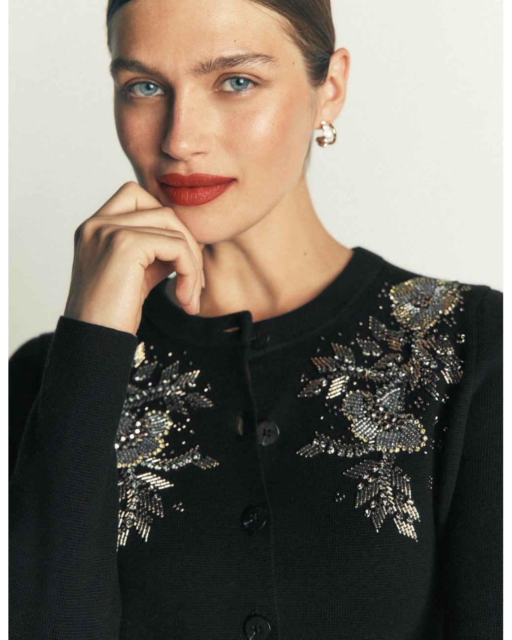 Boden Blue Embellished Knitted Jacket