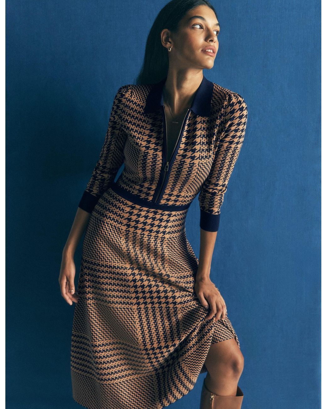 Boden Brown Fiona Zip Front Knitted Dress