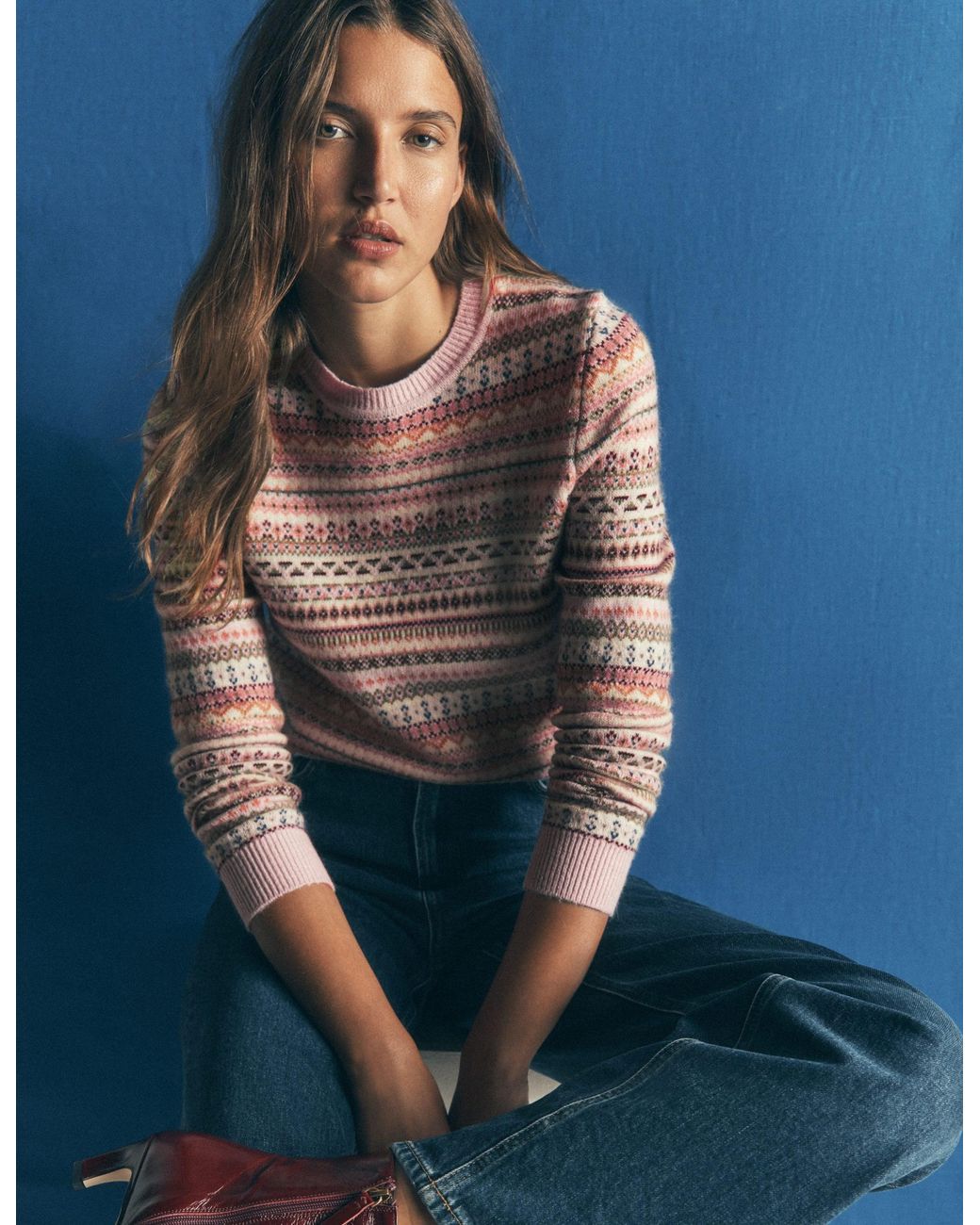 Boden Pink Edie Fair Isle Sweater