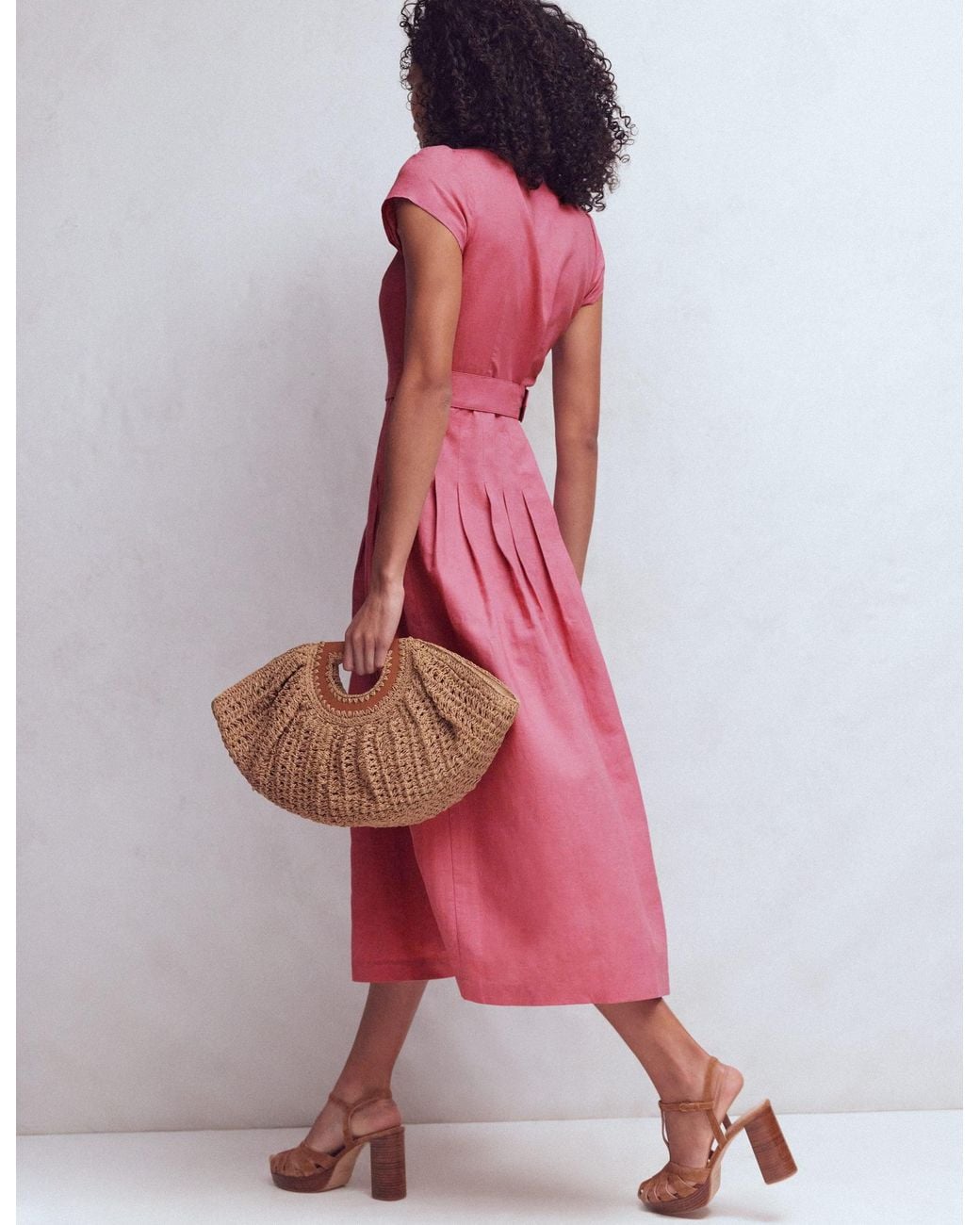 Boden Pink Arabella Linen Blend Dress