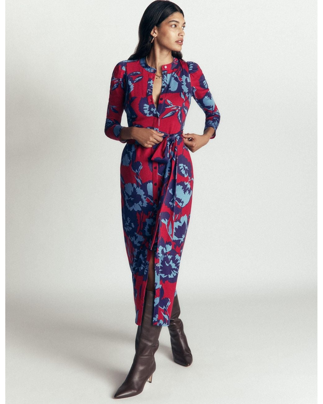 Boden Red Honor Column Jersey Midi Dress