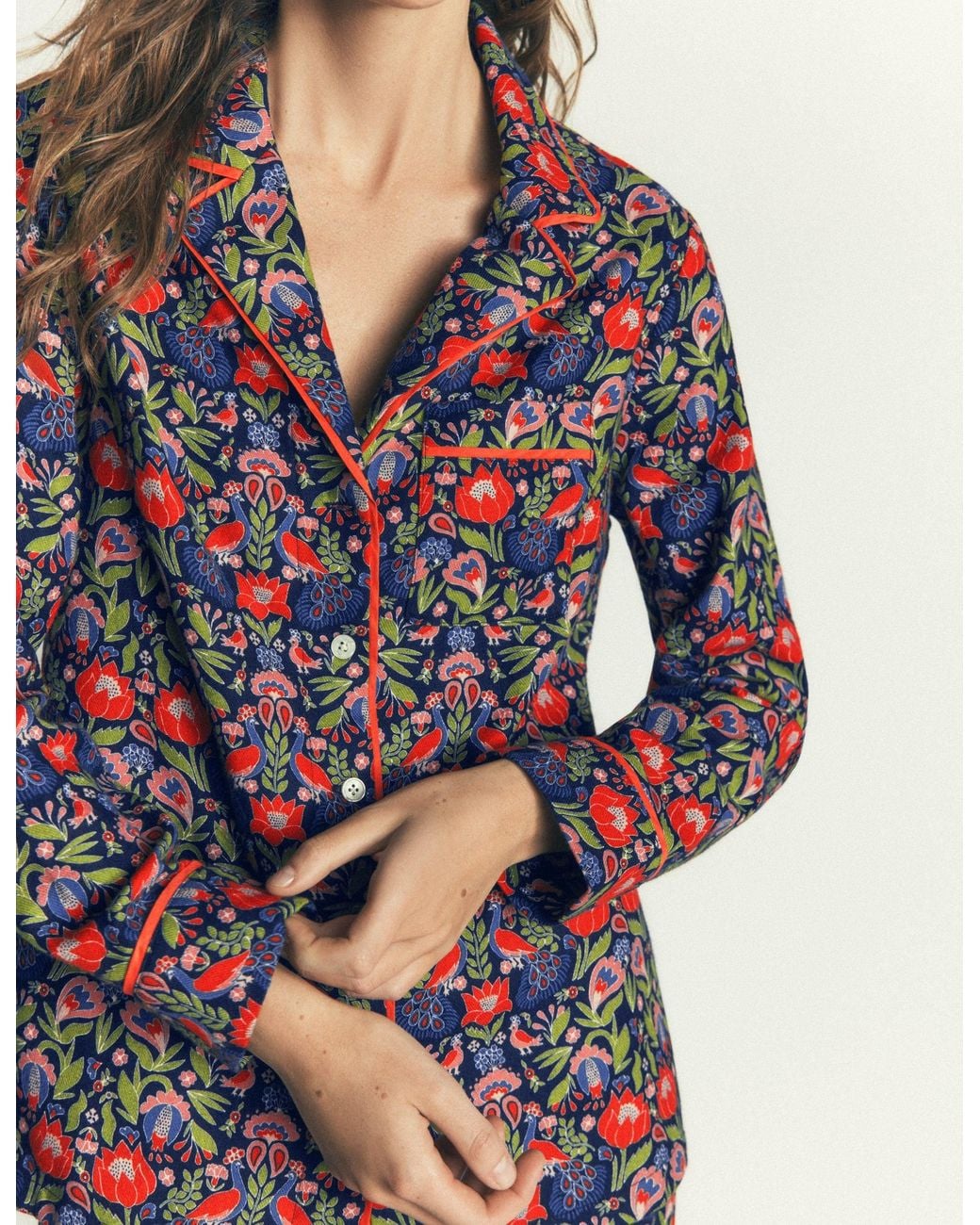 Boden Blue Brushed Cotton Pyjama Shirt
