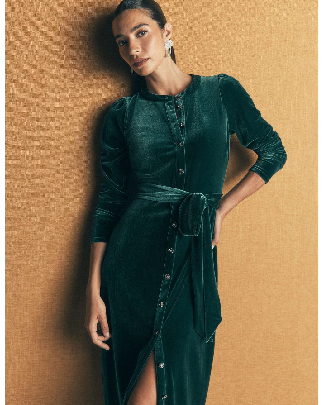 Boden Blue Honor Column Velvet Midi Dress