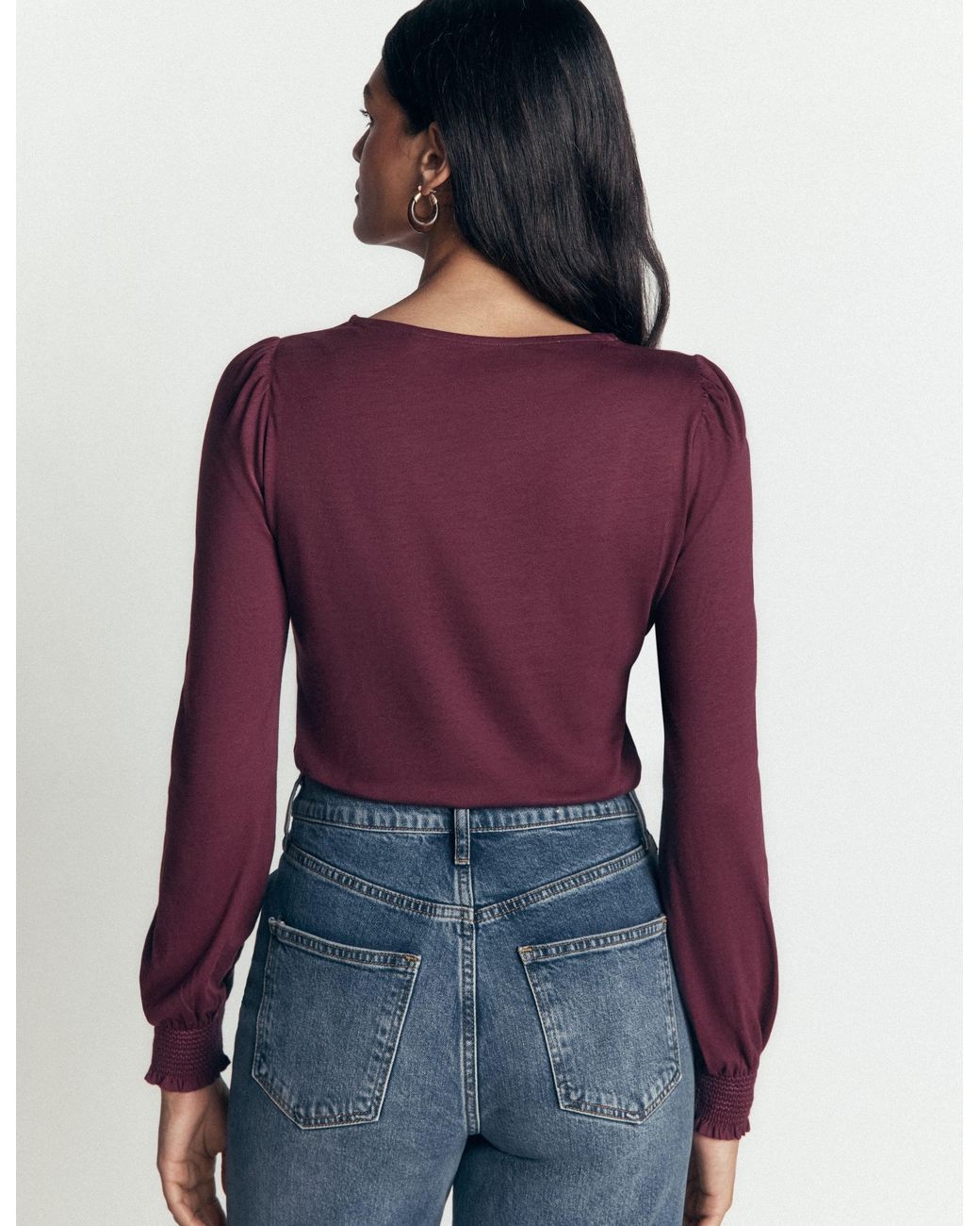 Boden Purple Smocked Cuff Supersoft Top