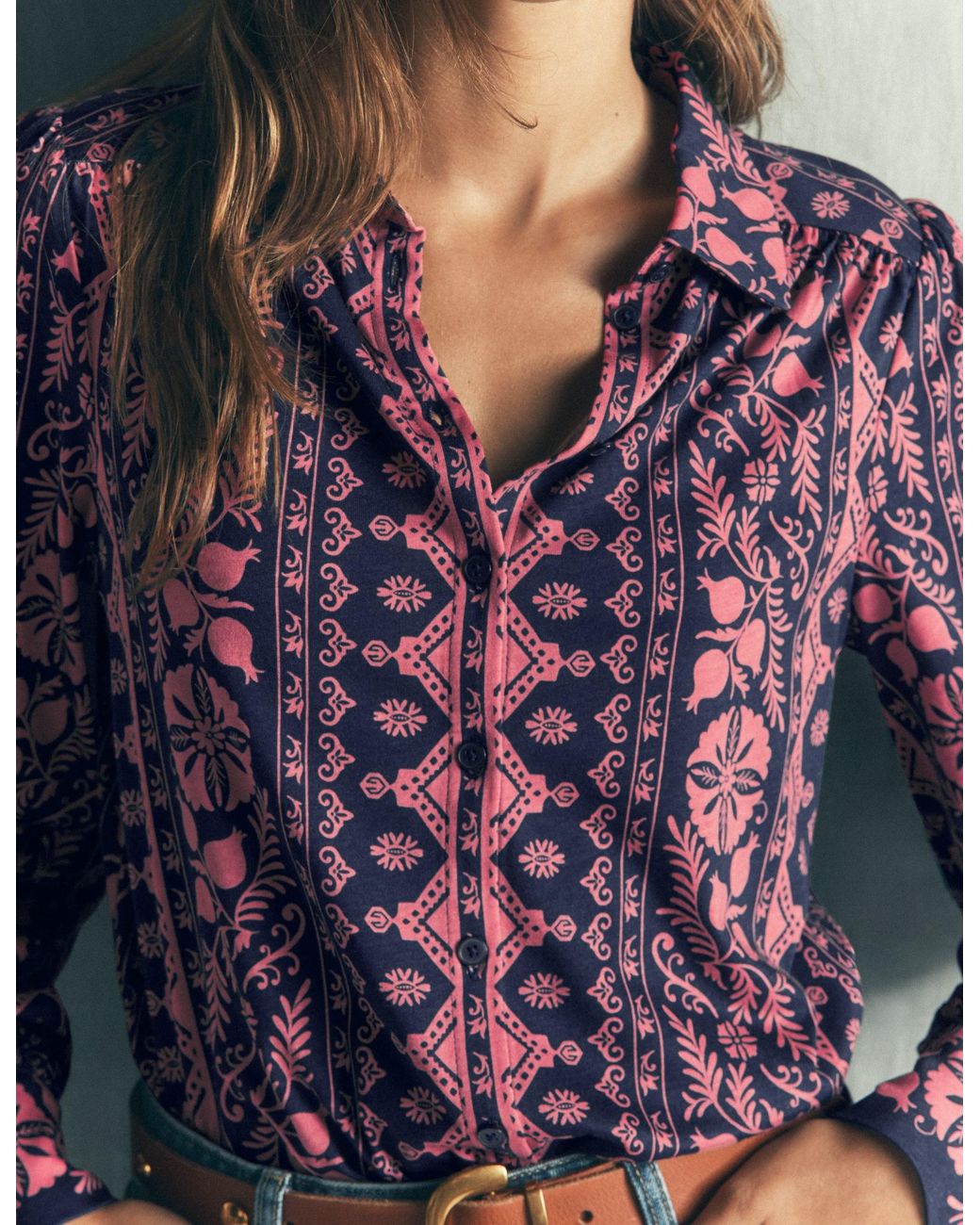 Boden Blue Collared Jersey Shirt