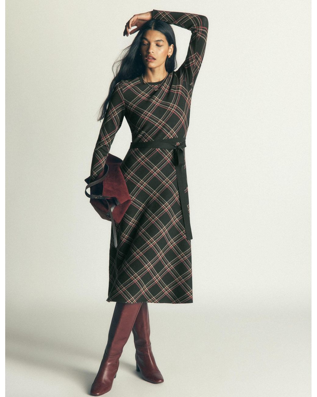 Boden Black Crew Midi Jacquard Dress
